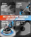 800W Drywall Sander with Foldable Design, highlighting strong dust control, versatile angle, convenient LED lights use