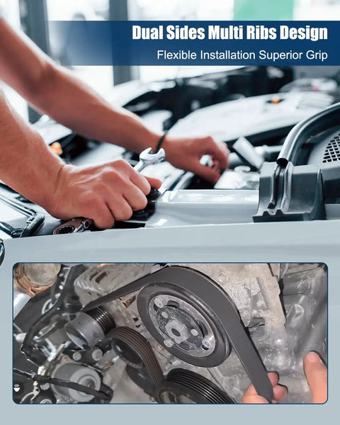Person installing Dope 61 Inch Dual-Sided Engine Drive Belt Fit For Volkswagen Jetta 2012 To 2014 Plus Cadillac SRX V8 4.6L 2004 Onwards.