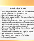 Installation steps for Heavy Duty 4500 Watt 240 Volt Screw In Water Heater Heating Element with wrench and diagram.