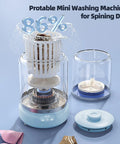 Compact Portable Mini Washing Machine With Quick Spin Dry Function And Rechargeable Battery for laundry, showing water splashing and components.