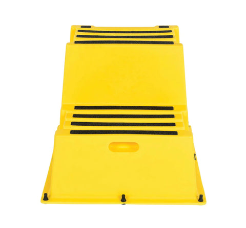 Yellow Nestable Polyethylene 2 Step Stool With 500 Lb Capacity, anti slip treads, lightweight, front handle, flat view