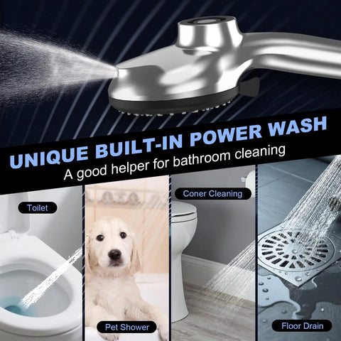 11.8 Inch High Pressure Rain Shower Head Combo with 9 Spray Handheld and Magnetic Dock showcasing power wash mode, chrome finish.
