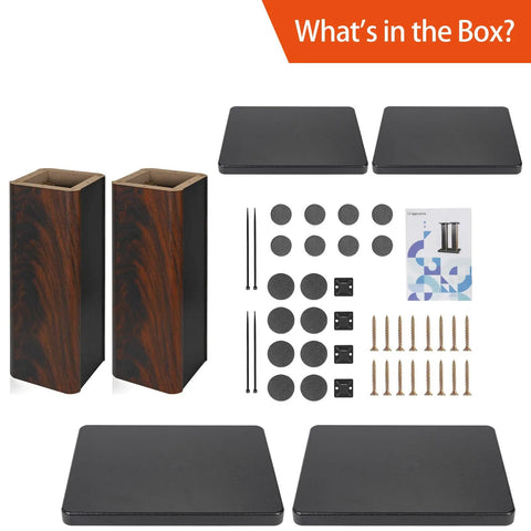12 Inch Tall Wood Speaker Stands Set Of 2 with base, top plates, screws, and manual for Home Theater HiFi Desktop setup