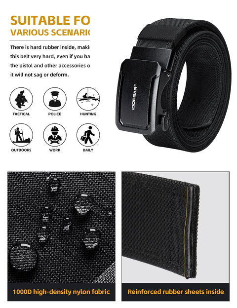 Go-To Quick-Adjust Tactical Ratchet Belt For EDC CCW And Duty Use Heavy-Duty 1000D Nylon Belt With Rigid Support Close-up Black Medium