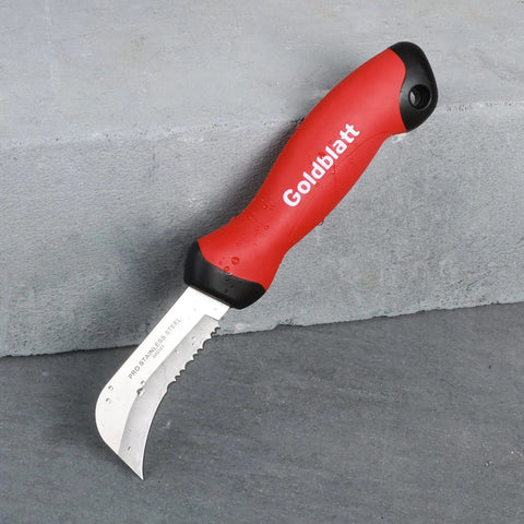 Goldblatt roofing and flooring knife, linoleum cutter with red soft-grip handle and stainless blade