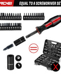 Dual Head 72-Tooth Ratchet Set with 1/4 and 3/8 Inch Drives, 57-Piece Socket Wrench Kit and bit set, open case view