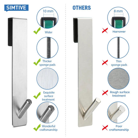 Comparison of Extended Seven Inch Over Door Hooks For Frameless Glass Shower Doors, Silver, showing design features and workmanship.
