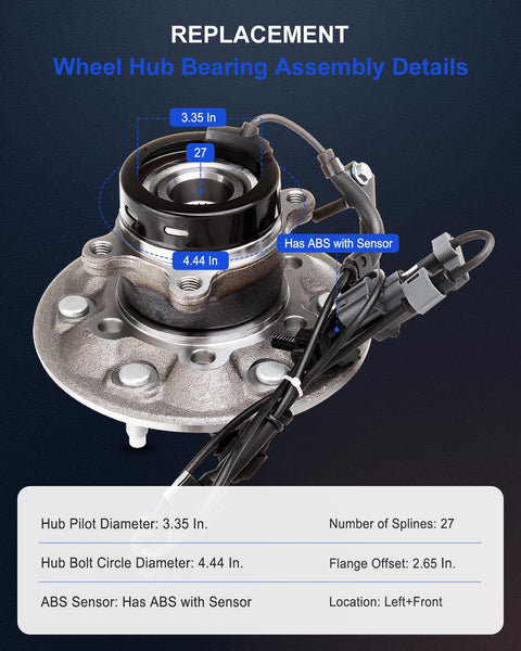 Front Left Wheel Hub Bearing Assembly 515110 With ABS Direct Fit For Chevrolet Colorado 2004 To 2008 GMC Canyon 2004 To 2008