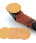 Kickstart Your Rust Removal With This 40 Pc Sanding Disc Grit Set Featuring 120 220 And 400 Self Adhesive Varieties for a sanding tool and beige discs.