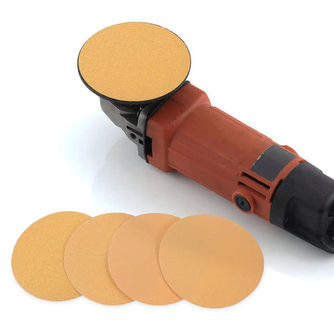 Kickstart Your Rust Removal With This 40 Pc Sanding Disc Grit Set Featuring 120 220 And 400 Self Adhesive Varieties for a sanding tool and beige discs.