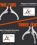 4 Piece Gear Puller Kit With 3 4 6 8 Inch Spreads, 2 Or 3 Reversible Jaws, Horizontal And Vertical Pulling, Tool Diagram