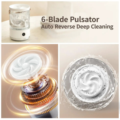 Compact Portable Mini Washing Machine For Dorm Life And Getaways Cordless Electric Washer For Underwear Socks And Baby Gear With Quick Type C Charging featuring 6-blade pulsator.
