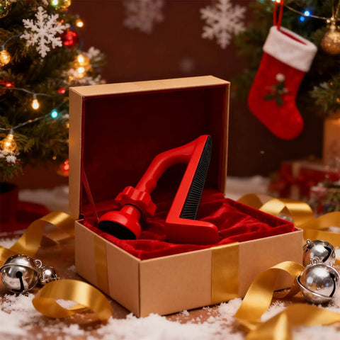 Red Aluminum Alloy Portable Door Stopper With Diamond Anti Slip Base for travel and apartment living in gift box by Christmas tree
