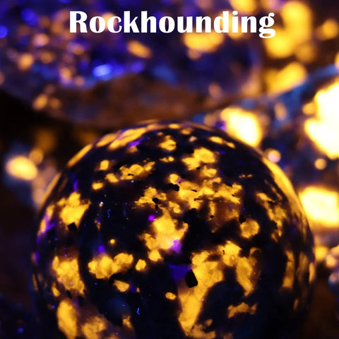 Glowing rock illuminated by Five LED S5 UV Flashlight With Crazy Bright Ultra Beam Black Light for rockhounding