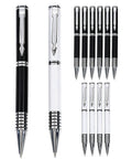 12 Pack Stainless Steel Retractable Ballpoint Pens Set With 1.0mm Medium Point Blue Ink Sleek Black And Silver Finishes