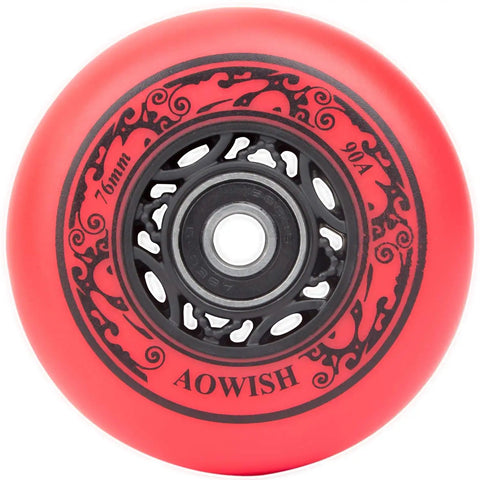 76mm 90A Ripsurf Wheels Set For RipStik DLX Caster Board With ABEC9 Bearings, red wheel close-up showing details