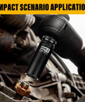 Heavy Duty Half Inch Drive 19mm Deep Well Metric 6 Point Chrome Molybdenum Impact Socket With Corrosion Resistant Black Phosphate Finish in use on a rusty bolt.