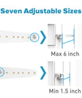 Adjustable Cat Door Latch With Stabilizer Blocks Sneaky Pups Or Jumping Kids From Litter Boxes showing size adjustments 1.5 to 6 inches.