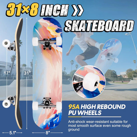 Beginner Friendly 31 Inch Pro Complete Longboard Skateboard For Riders Of All Ages Ocean Color With 7 Layer Canadian Maple Deck