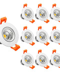 10-pack 2 Inch LED Dimmable Downlight Recessed Ceiling Light, 3W COB Spotlight, warm white 3000K-3500K, CRI80 with white trim