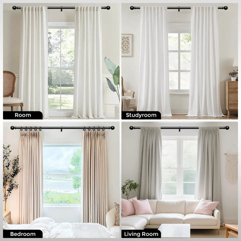 36-91 Inch Black Adjustable Curtain Rod 1 Inch Heavy Duty Telescoping Drapery Pole For Windows in room settings