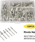 120-piece blind rivet assortment in a transparent case, part of the Heavy Duty Riveter Set With Pop Rivet Gun And 120 Piece Blind Rivets Assortment For Metal DIY Projects Pro Grade For Automotive And Home Improvement And Industrial Fastening In Indoor Or Outdoor Use.