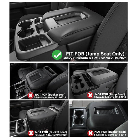 Center Console Hanging Organizer Box For Chevy Silverado GMC Sierra 1500 2019 2026 And Silverado Sierra 2500HD 3500HD 2020 2026 With Split Bench Folding Seats Easy Access Truck Storage Caddy For Maximum Organization showing compatibility with split-bench seats.