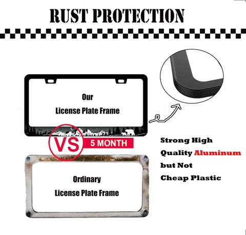 Forest Wildlife License Plate Frame Aluminum Car Tag Frame With Two Holes And Screws Weatherproof Scratch Resistant Matte Black