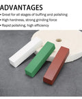 Three Pack All In One Buffing Polishing Compounds Kit With Green Fine White Medium Red Coarse 12 Oz Each shown on table