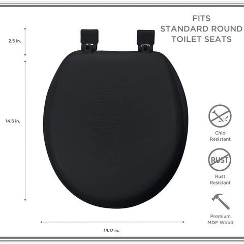 Hella Soft Standard Round Toilet Seat With A Heavy Duty Decorative Vinyl Lid And Quick Install Non Slip Hinges Super Comfy Padding Premium Matte Black Finish