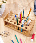 Wooden 24-Hole Bamboo Test Tube Rack Rectangle Lab Organizer For 20mm Diameter Tubes on a desk