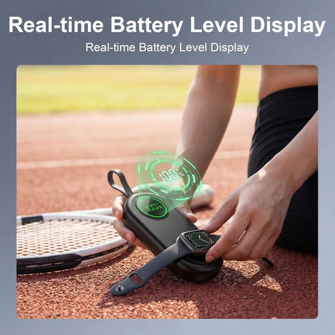 Ultra Compact 2500mAh Magnetic Wireless Charger For Smart Watch with real-time display on track field