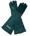 Heavy-Duty Leather Bite-Proof Animal Handling Gloves 23.7 Inch for protection from bites and scratches, shown from one angle.