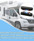 Heavy Duty Magnetic Door Catch And Holder Kit For RVs And Campers with travel trailer background, strong hold clips shown