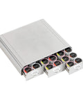Under Counter Coffee Pod Organizer With Three Drawers, 36 Pod Capacity, Space Saving Countertop Caddy, Silver Finish, filled with pods