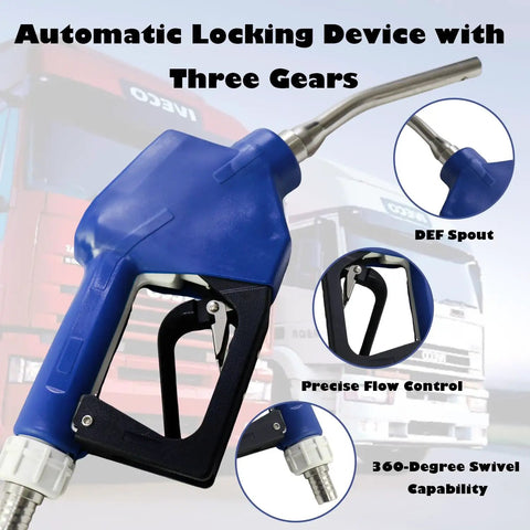 Workhorse 110 Volt Def Transfer Pump Kit 10 Gpm Self Priming Diaphragm Pump, blue DEF spout with locking mechanism and swivel.