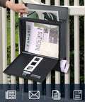 Beefy Locking Wall Mounted Mailbox With Key Lock And Large Capacity For Outdoor Newspaper Compartment 13 By 11.8 By 3.4 Inches Black Heavy Duty Galvanized Metal with open door showing mail