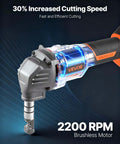 Cordless Metal Nibbler With 20V 4000mAh Battery 2200 RPM Brushless Motor in close-up view highlighting the cutting head.