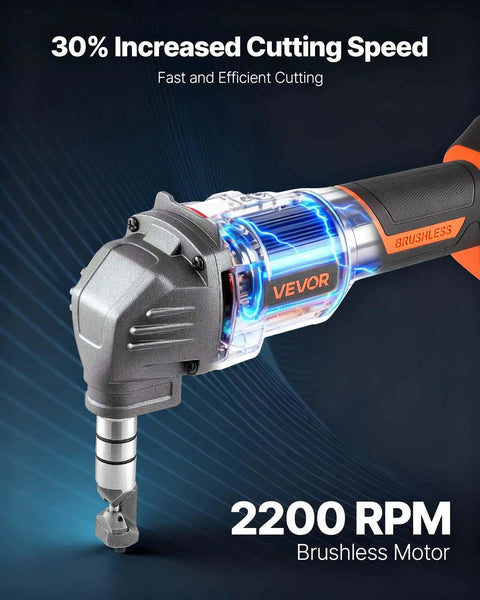 Cordless Metal Nibbler With 20V 4000mAh Battery 2200 RPM Brushless Motor in close-up view highlighting the cutting head.