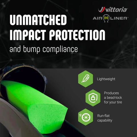 Air-Liner Gravel Insert For Tubeless-Ready Bike Tires, close-up of bright green puncture-proof insert showcasing impact protection features.