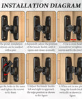 Installation diagram for Two Pack Pocket Sliding Barn Door Lock Latch With 90 and 180 Degree Flip For Privacy showing step-by-step setup