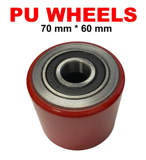 Heavy Duty Electric Pallet Jack Replacement Wheel With Bearings Fits Heli DC-15 And DC-20 Forklift 70Mm X 60Mm red PU wheel with bearing.