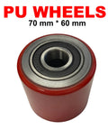 Heavy Duty Replacement Wheels For Chl Electric Pallet Jacks Compatible With Dc-15 & Dc-20 Models 70Mm X 60Mm Bearing Assembly pack of one red PU wheel with sealed bearing.