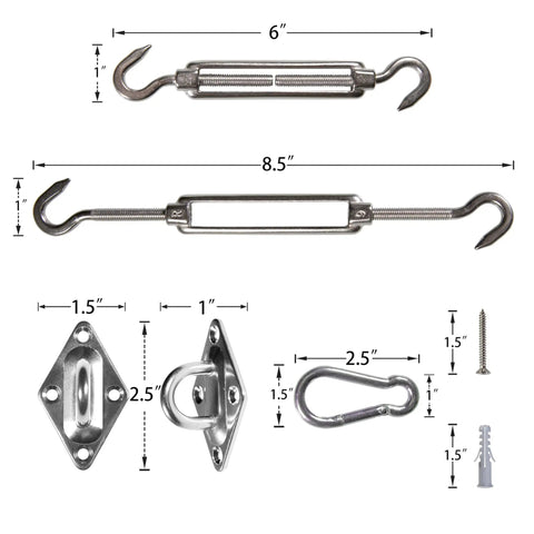 Beefy 48 Ft Wire Cable Ropes Hardware Kit For Rectangle Sun Shade Sail Canopy Installation PVC Coated Stainless Steel Cable