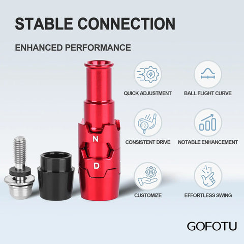 Red Aluminum Golf Sleeve Adapter For MAVRIK Paradym Epic Rogue ST Great Big Bertha XR Drivers And Other Callaway Models Plug And Play Shaft Sleeve Upgrade With Pro Grade Aerospace Aluminum For Precise Fit. Display showing adapter with washer, ferrule, and screw.