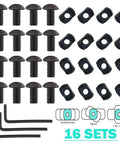 16 Piece M5 T Nut Metric Camming Screw Kit With Dead Nuts Secure Thread Locking Bolts For Standard Rail Systems, stainless steel.
