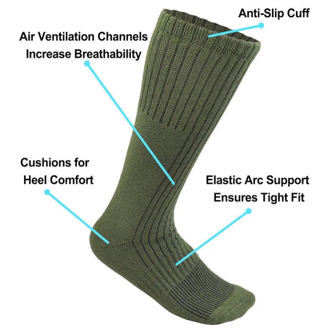 Heavy Duty Military Grade Boot Socks 4 Pack For Combat Training Trekking And All Day Work Duty Tough Rugged Comfort Green Size 10 To 13