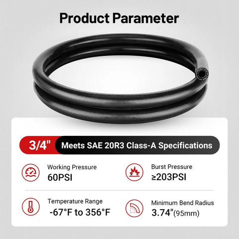 Three Quarters Inch Silicone Heater Hose For Automotive Radiator And Coolant System, Straight Fit SAE J20R3 Class A, coiled black hose