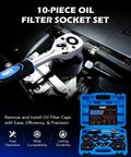 Premium Oil Filter Wrench Set Featuring 3 8 Inch Drive Low Profile Sockets For Dead Simple Car Repair And Slick Grease Monkey Approved Weekend Mech Projects in use on an engine.