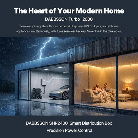 Heavy Duty 12000W Home Backup Power Station 10.65kWh LiFePO4 Battery Expandable To 42kWh Whole House Generator Alternative With Smart App Control And Insane Run Time To Keep Your Place Running Smoothly in modern home during storm.